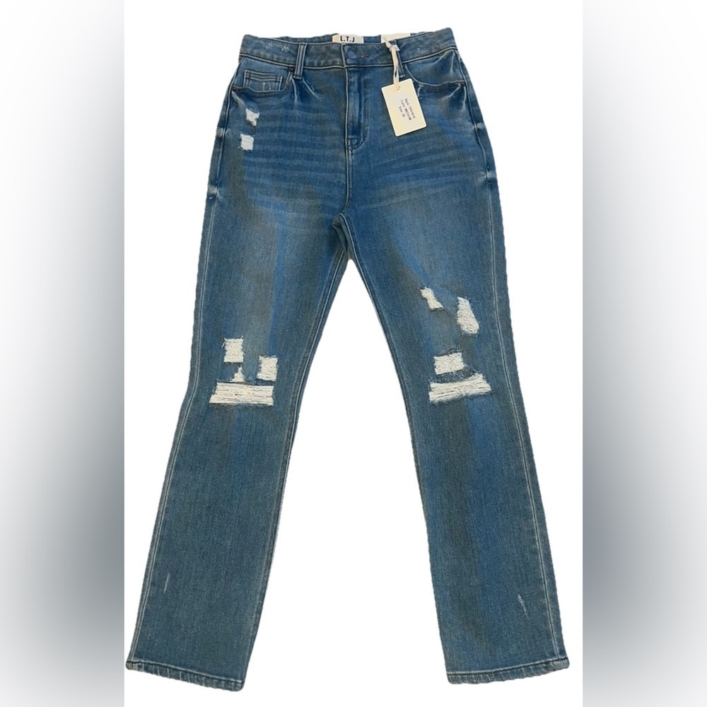 New LETTER TO JULIET L.T.J. JULIET HIGH RISE Distressed Straight Leg JEANS - Picture 1 of 7